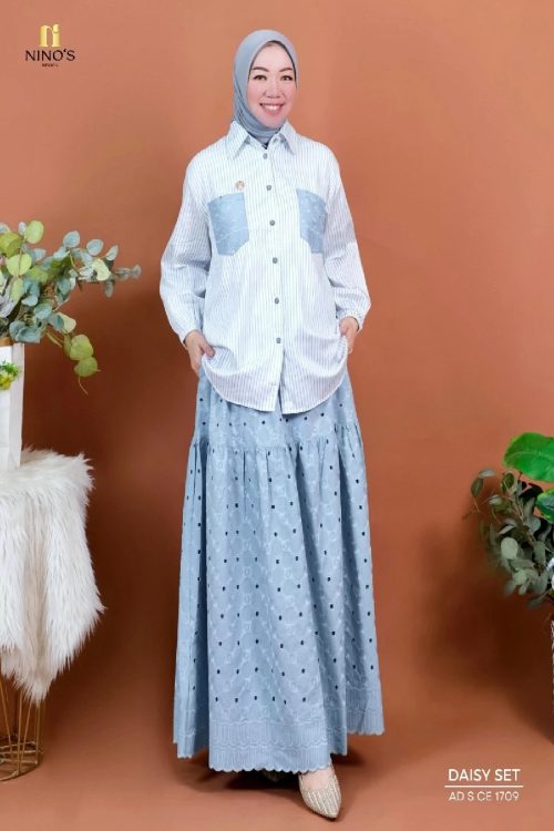 Setrok Stelan Rok One Set Kulot Katun Print Daisy Laraysa set by Ninos Design